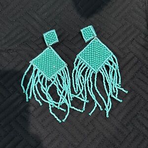 Turquoise Beaded Fringe Earrings